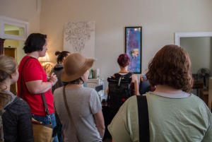 After learning of President Casey's absence, students entered the Office of Academic Affairs in attempt to deliver items to Provost Julia Jasken. Photo by Kyle Parks.