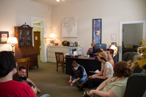 Students decided to wait for Jasken's meeting to conclude. Photo by Kyle Parks. 