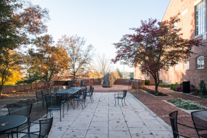 The patio next to the library will be the location of the solar panels. Photo by Kyle Parks.