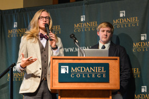 Sophomore Tyler Van Dyke and junior Jeb Shingler present "Panta Rhei." Photo by Kyle Parks.