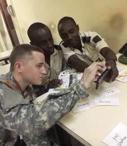 Teaching English to Gabonese guard soldiers during a CULP trip. Photo by Kyle Shaffer.