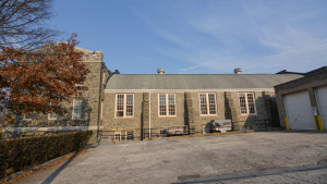 A side view of the armory. Behind the front structure is a gymnasium, with other fitness rooms (formerly the Westminster City Police) in the basement. Photo by Kyle Parks.
